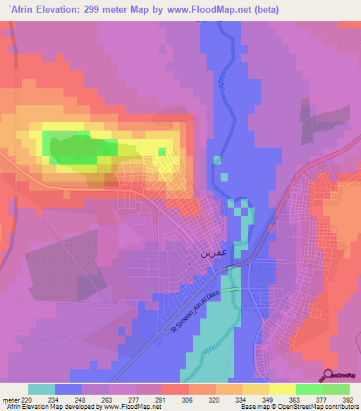 `Afrin,Syria Elevation Map