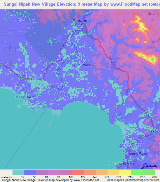Sungai Nipah New Village,Malaysia Elevation Map