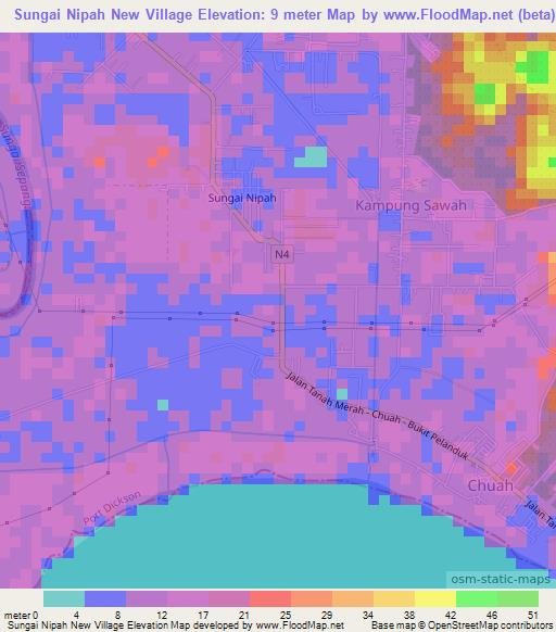 Sungai Nipah New Village,Malaysia Elevation Map