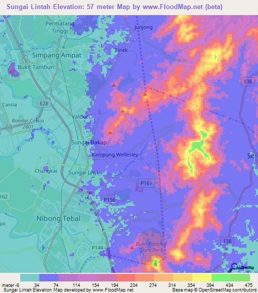 Sungai Lintah,Malaysia Elevation Map