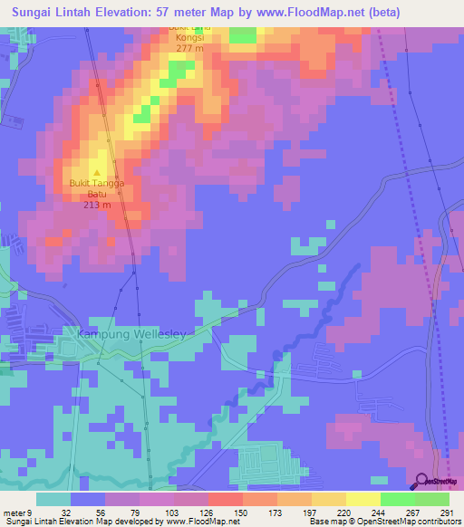 Sungai Lintah,Malaysia Elevation Map