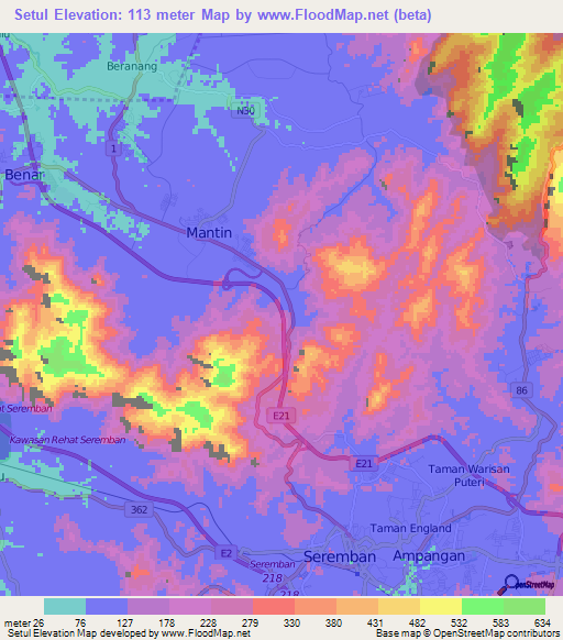 Setul,Malaysia Elevation Map