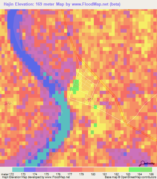 Hajin,Syria Elevation Map