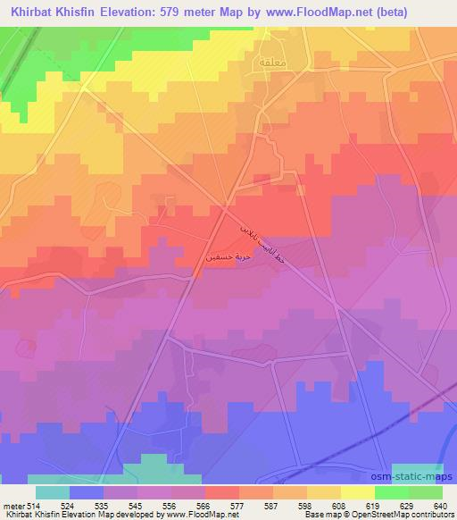 Khirbat Khisfin,Syria Elevation Map