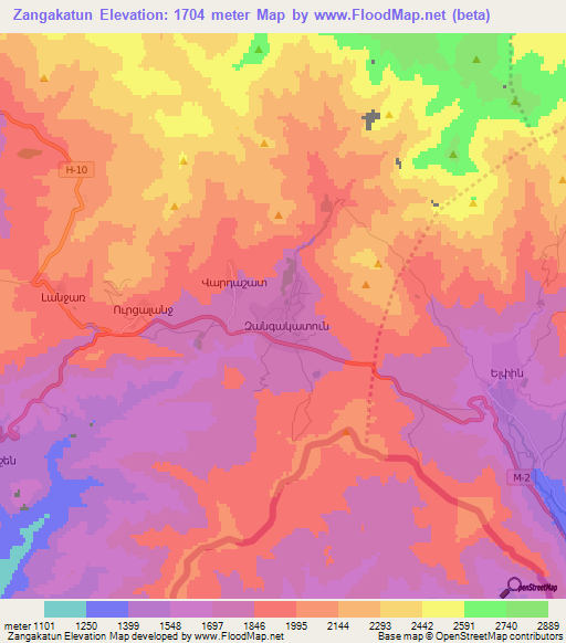 Zangakatun,Armenia Elevation Map