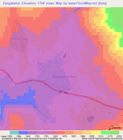 Zangakatun,Armenia Elevation Map