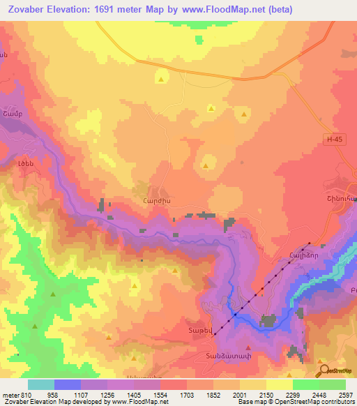 Zovaber,Armenia Elevation Map