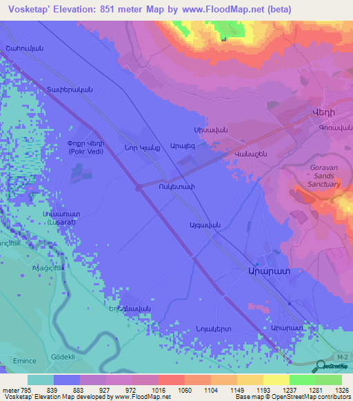 Vosketap',Armenia Elevation Map
