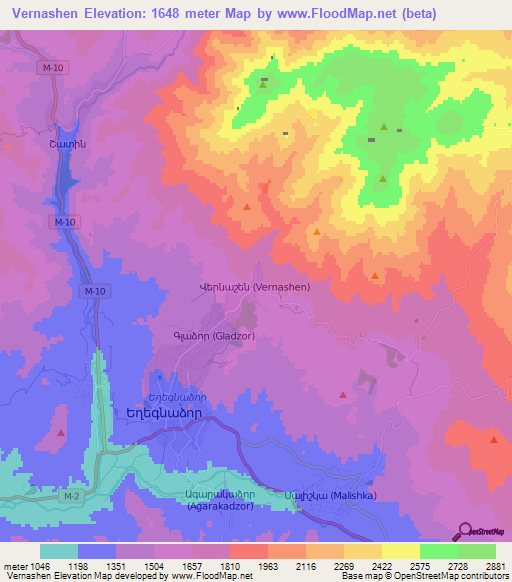 Vernashen,Armenia Elevation Map