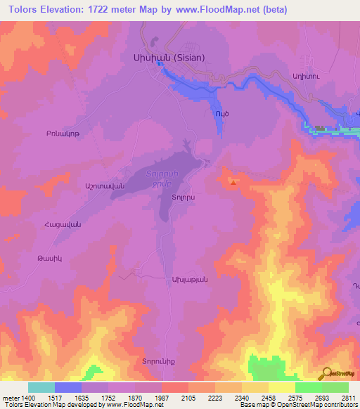 Tolors,Armenia Elevation Map