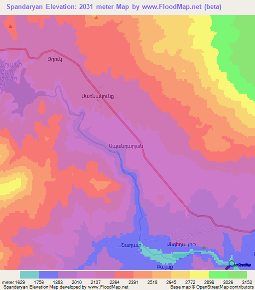 Spandaryan,Armenia Elevation Map