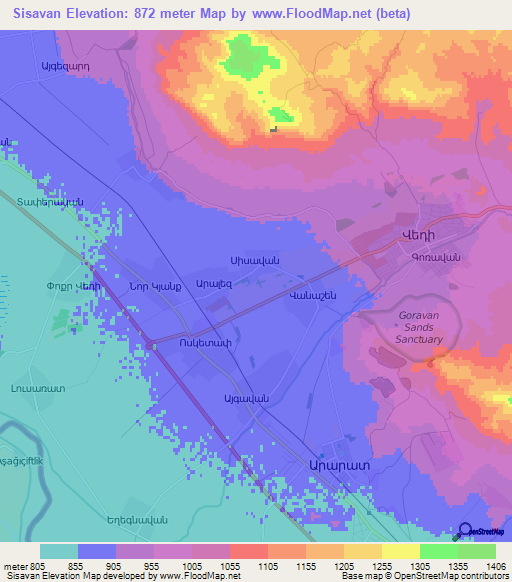 Sisavan,Armenia Elevation Map