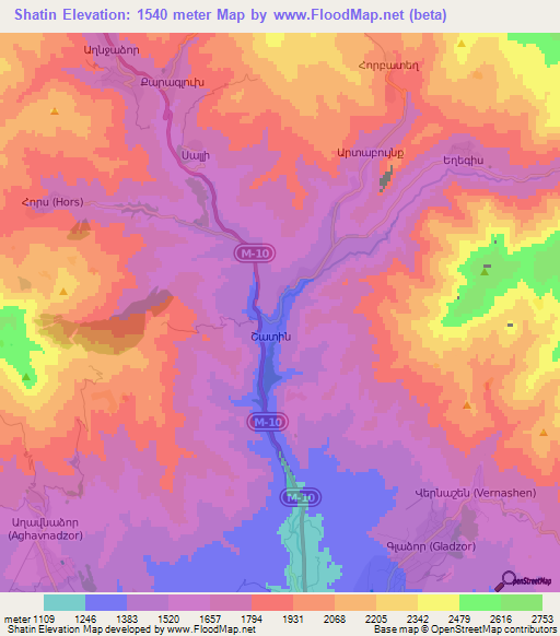 Shatin,Armenia Elevation Map
