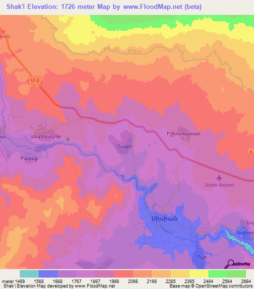 Shak'i,Armenia Elevation Map
