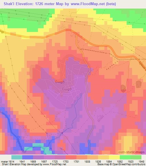 Shak'i,Armenia Elevation Map