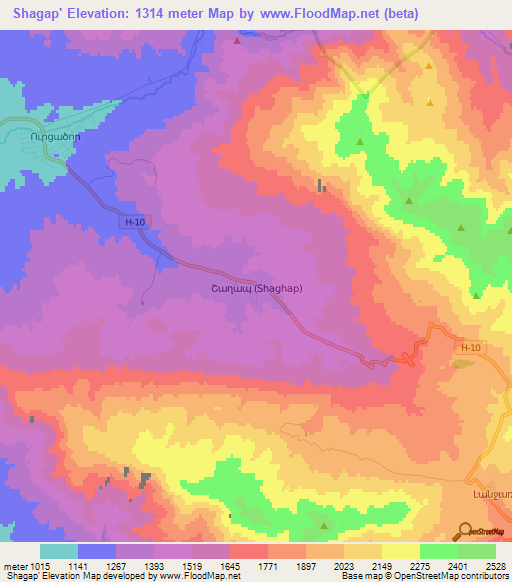 Shagap',Armenia Elevation Map
