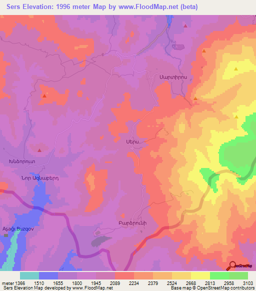 Sers,Armenia Elevation Map