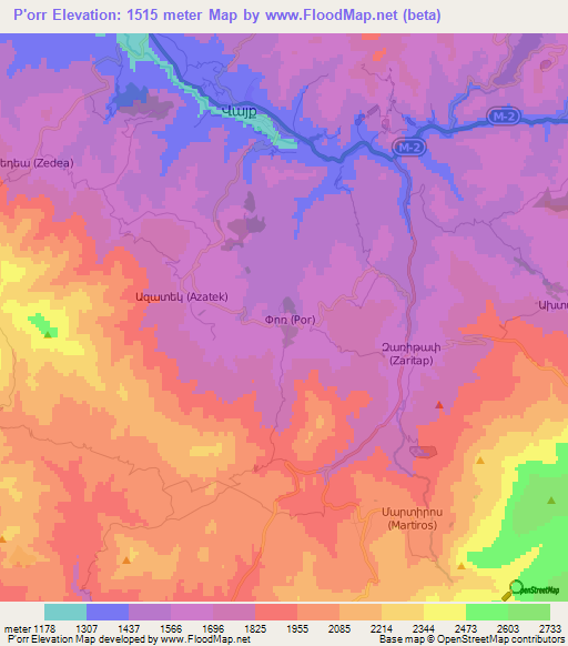P'orr,Armenia Elevation Map