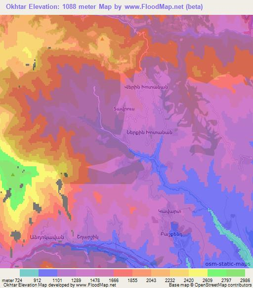 Okhtar,Armenia Elevation Map