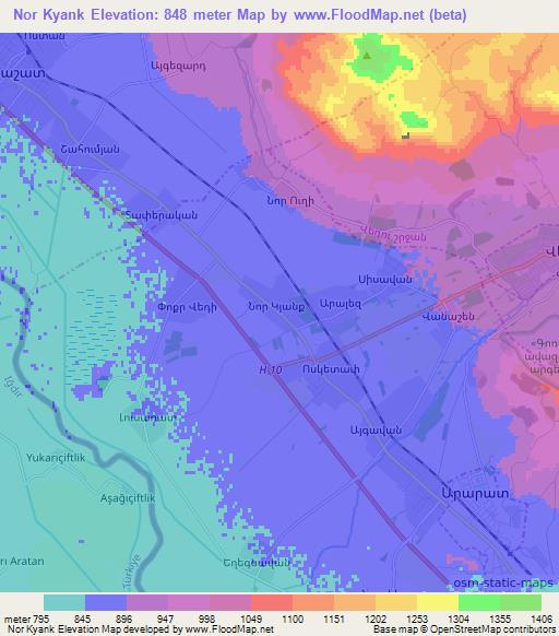Nor Kyank,Armenia Elevation Map
