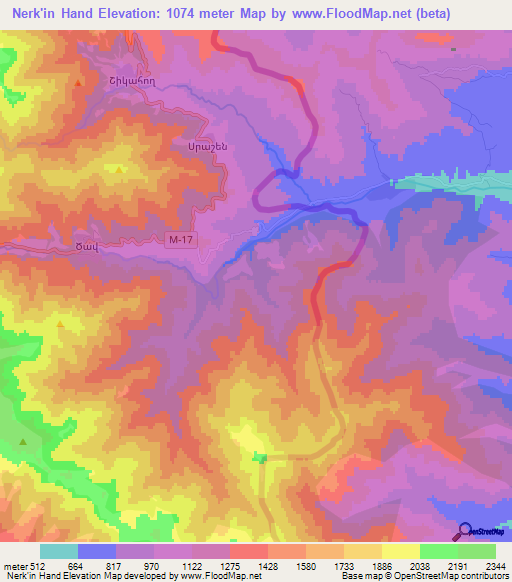 Nerk'in Hand,Armenia Elevation Map