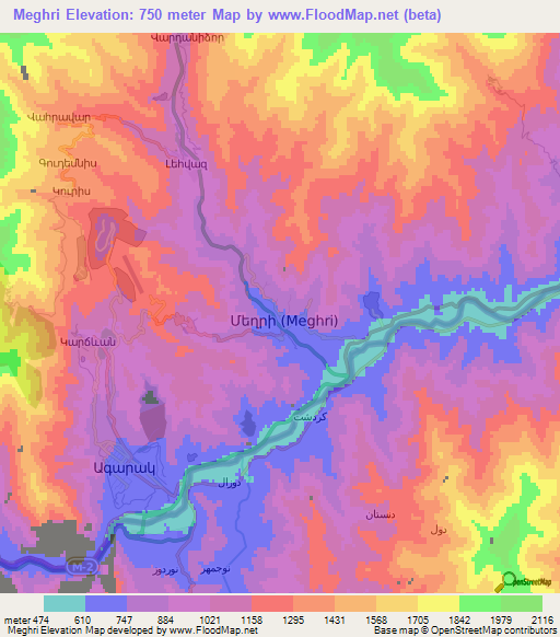Meghri,Armenia Elevation Map
