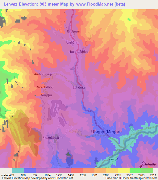 Lehvaz,Armenia Elevation Map