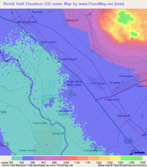 Kichik Vedi,Armenia Elevation Map