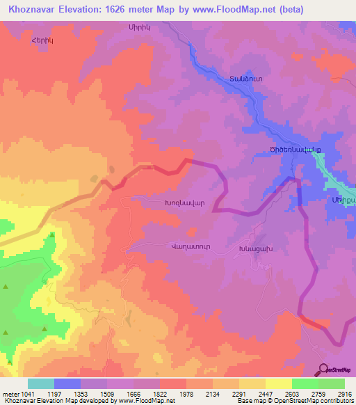 Khoznavar,Armenia Elevation Map