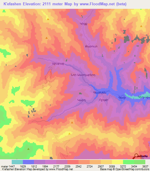 K'efashen,Armenia Elevation Map