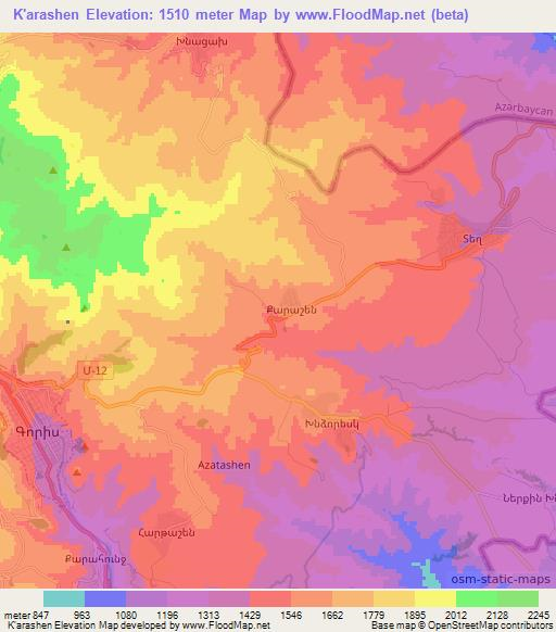 K'arashen,Armenia Elevation Map