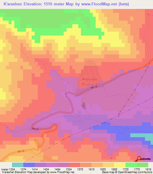 K'arashen,Armenia Elevation Map