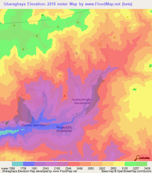 Gharaghaya,Armenia Elevation Map