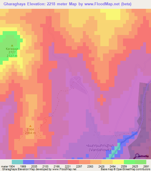 Gharaghaya,Armenia Elevation Map