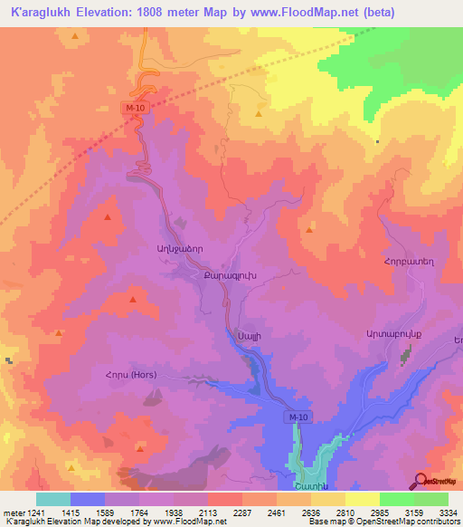 K'araglukh,Armenia Elevation Map