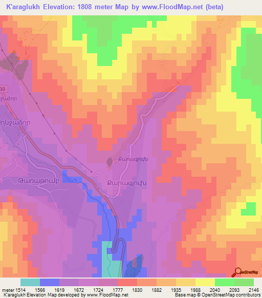 K'araglukh,Armenia Elevation Map