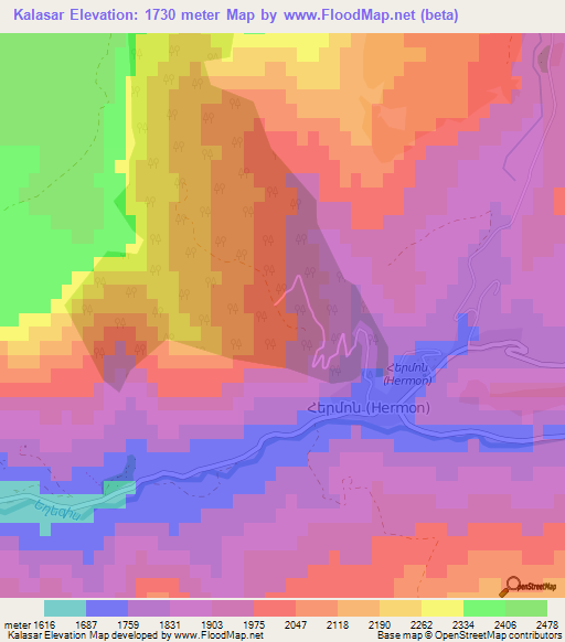 Kalasar,Armenia Elevation Map