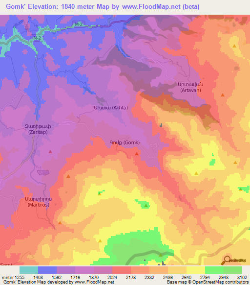 Gomk',Armenia Elevation Map