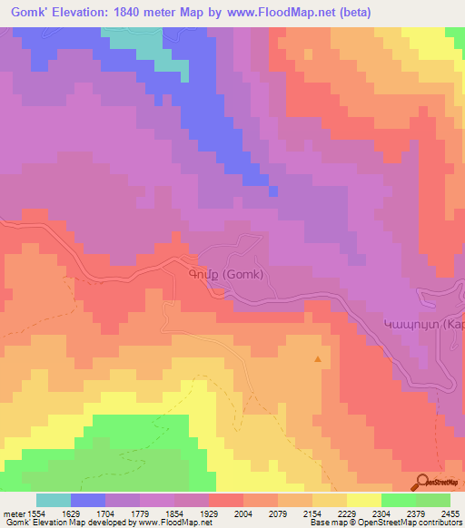 Gomk',Armenia Elevation Map
