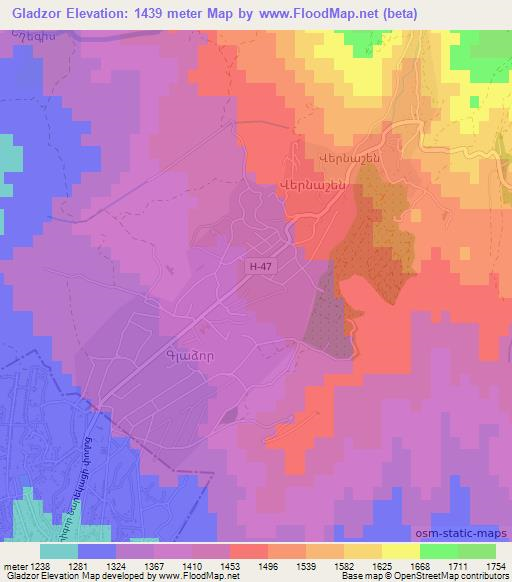 Gladzor,Armenia Elevation Map