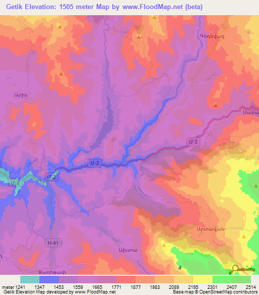 Getik,Armenia Elevation Map