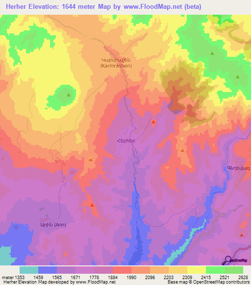 Herher,Armenia Elevation Map