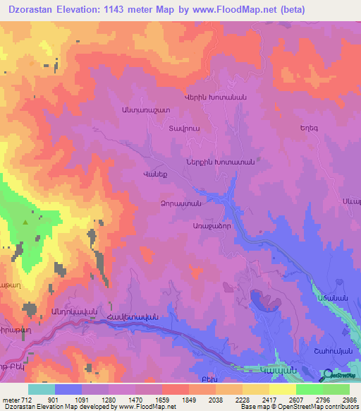 Dzorastan,Armenia Elevation Map