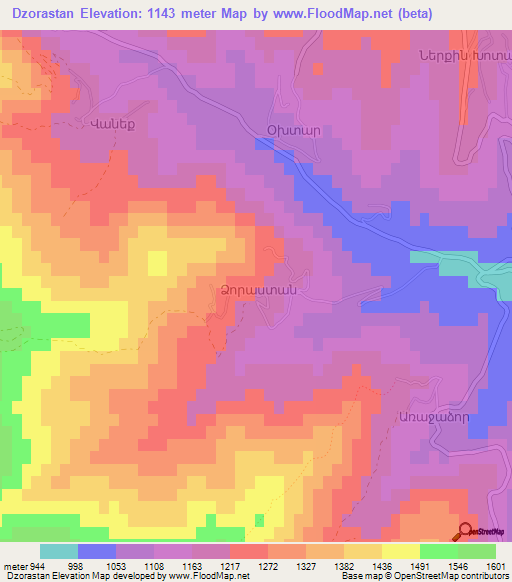 Dzorastan,Armenia Elevation Map