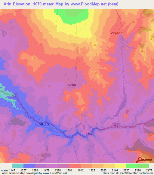 Arin,Armenia Elevation Map