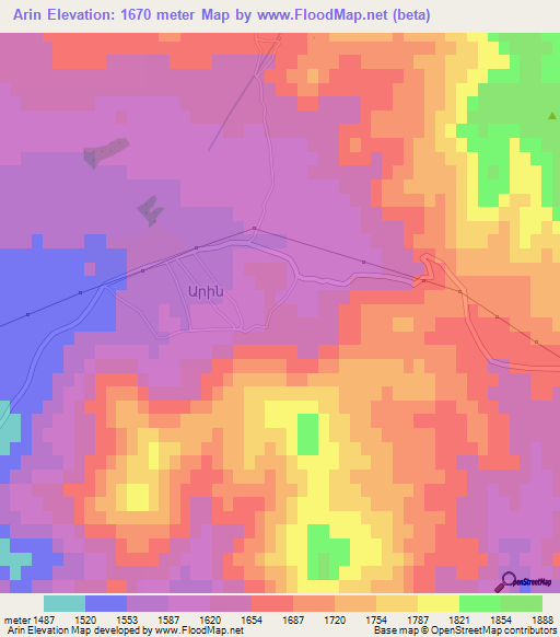 Arin,Armenia Elevation Map