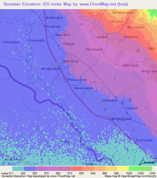 Burastan,Armenia Elevation Map