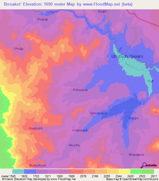 Brrnakot',Armenia Elevation Map