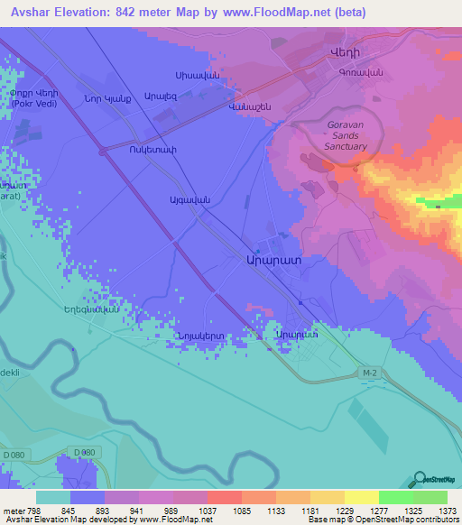 Avshar,Armenia Elevation Map