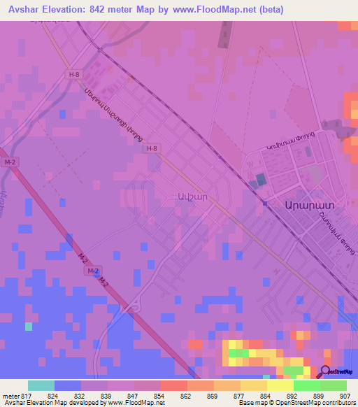 Avshar,Armenia Elevation Map